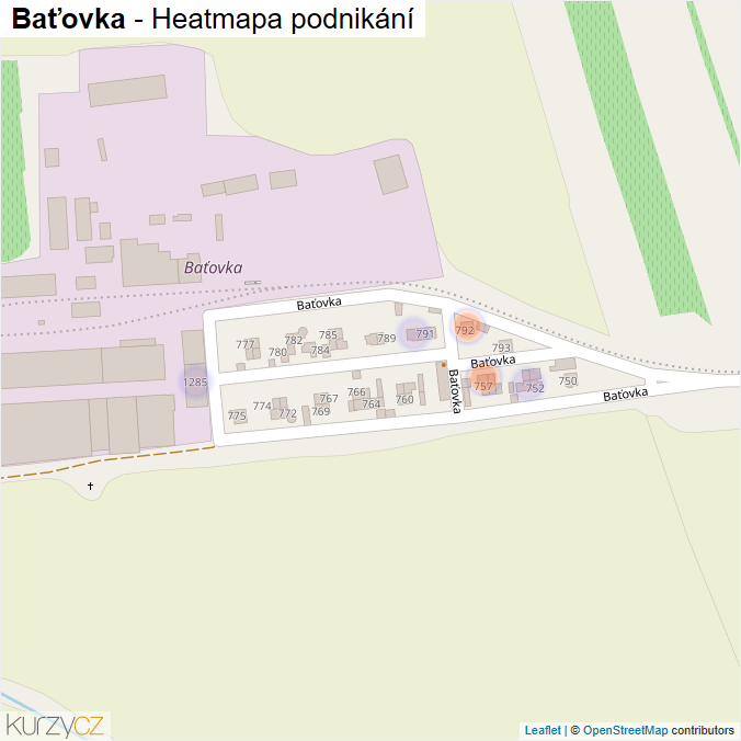Mapa Baťovka - Firmy v ulici.
