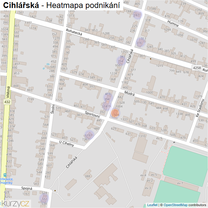 Mapa Cihlářská - Firmy v ulici.