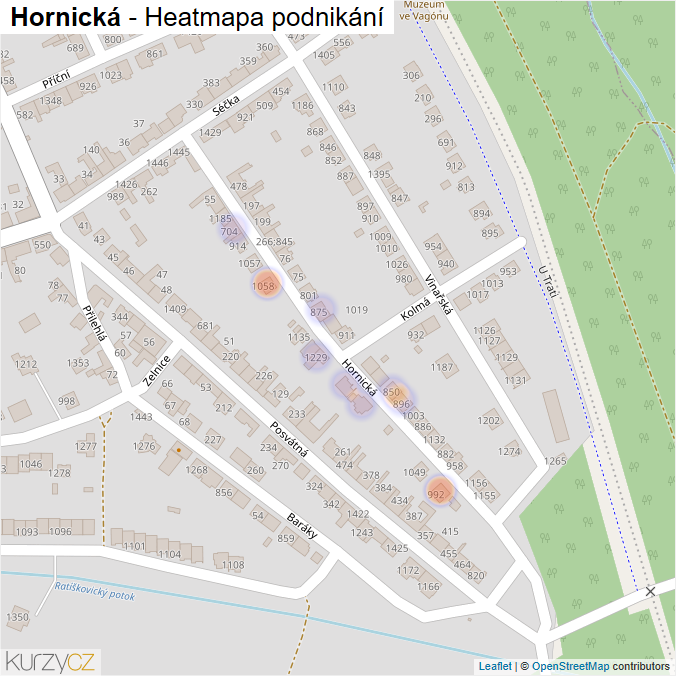 Mapa Hornická - Firmy v ulici.