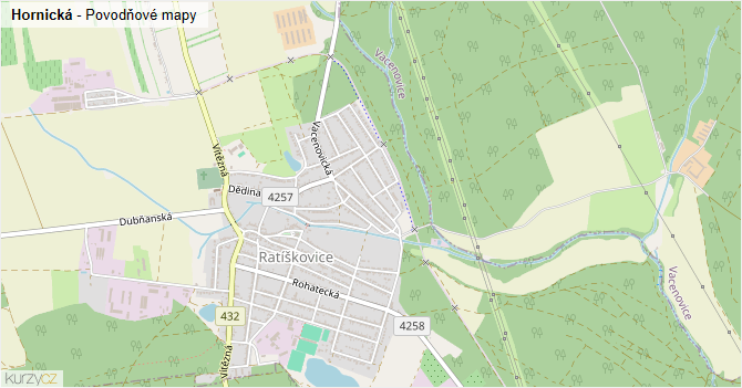 Hornická - záplavové mapy stoleté vody
