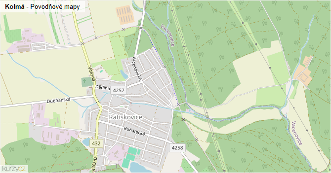 Kolmá - záplavové mapy stoleté vody