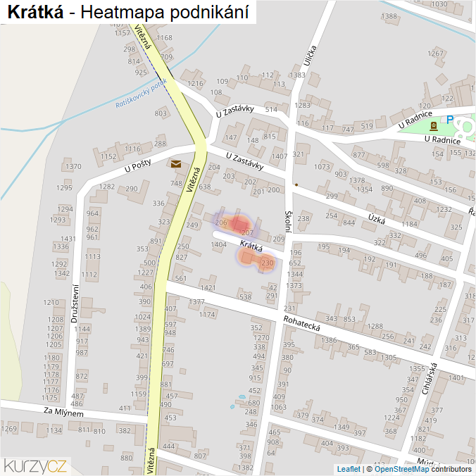 Mapa Krátká - Firmy v ulici.