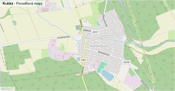 Krátká - záplavové mapy stoleté vody