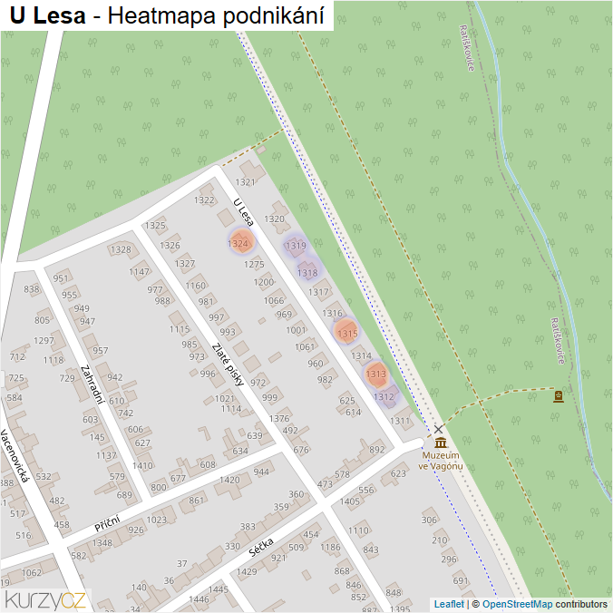 Mapa U Lesa - Firmy v ulici.