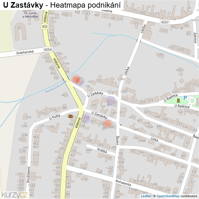 Mapa U Zastávky - Firmy v ulici.