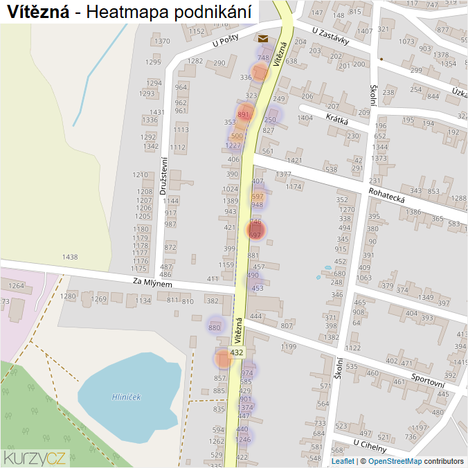 Mapa Vítězná - Firmy v ulici.