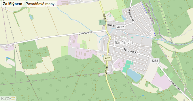 Za Mlýnem - záplavové mapy stoleté vody