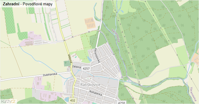 Zahradní - záplavové mapy stoleté vody