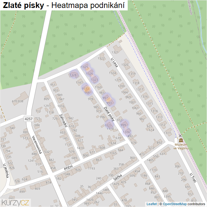 Mapa Zlaté písky - Firmy v ulici.