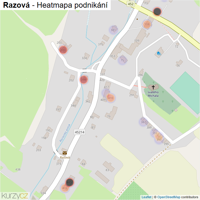 Mapa Razová - Firmy v části obce.