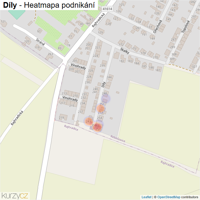 Mapa Díly - Firmy v ulici.