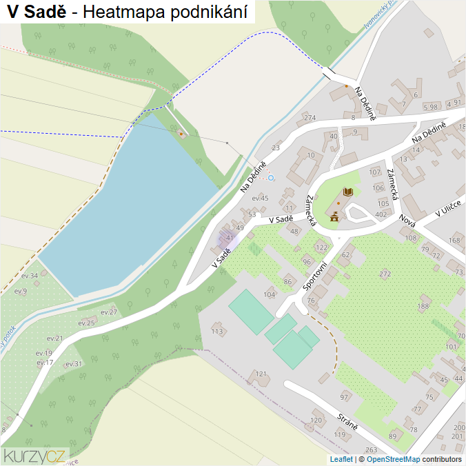 Mapa V Sadě - Firmy v ulici.