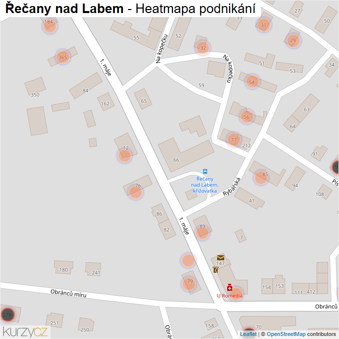 Mapa Řečany nad Labem - Firmy v obci.