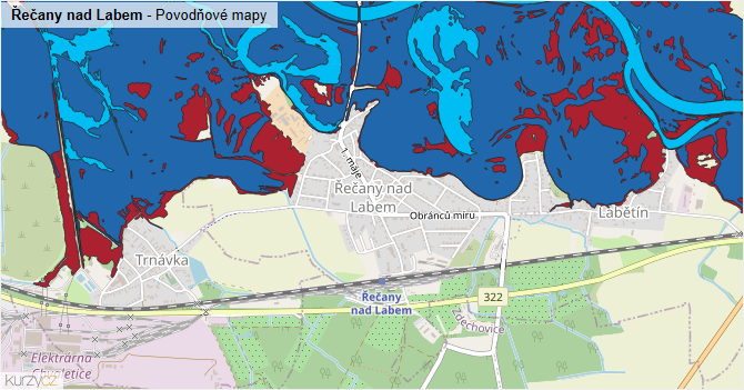 Řečany nad Labem - záplavové mapy stoleté vody