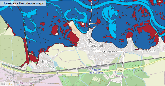 Hornická - záplavové mapy stoleté vody
