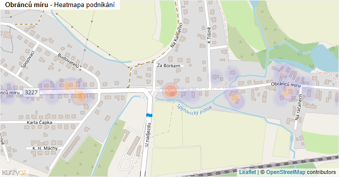 Obránců míru - mapa podnikání