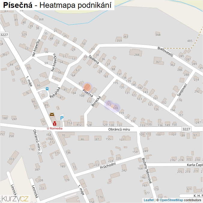 Mapa Písečná - Firmy v ulici.