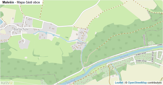 Malešín - mapa části obce