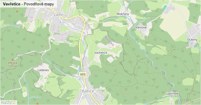 Vavřetice - záplavové mapy stoleté vody