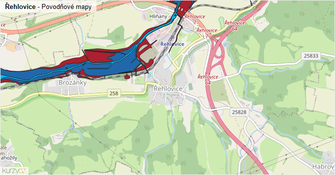Řehlovice - záplavové mapy stoleté vody