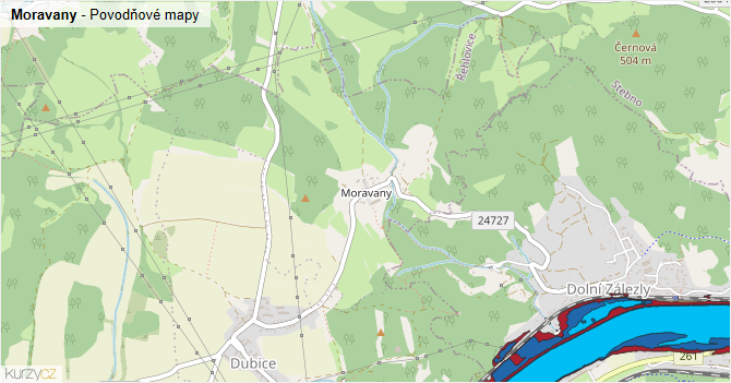 Moravany - záplavové mapy stoleté vody