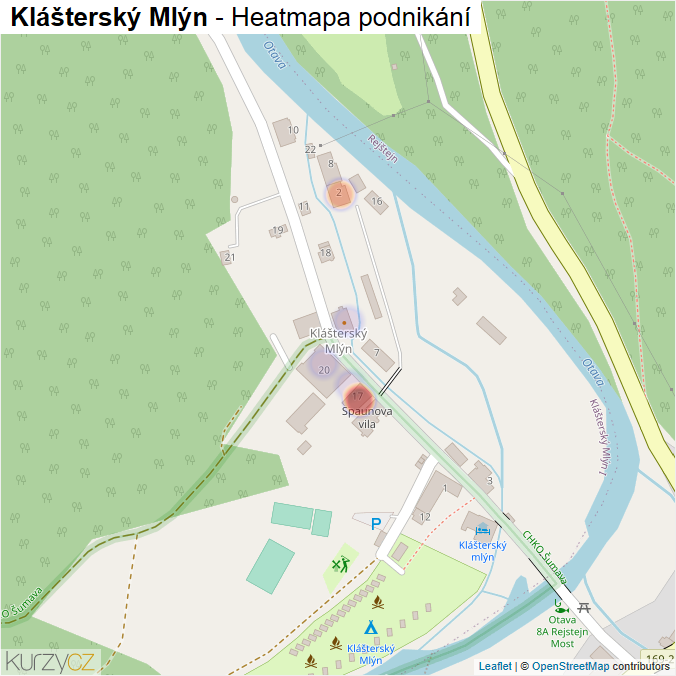 Mapa Klášterský Mlýn - Firmy v části obce.