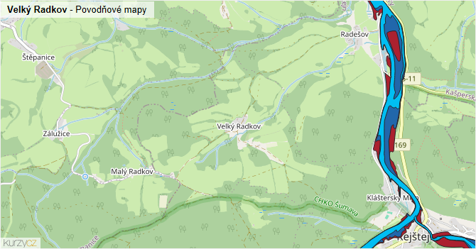 Velký Radkov - záplavové mapy stoleté vody