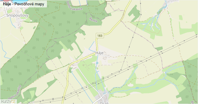 Háje - záplavové mapy stoleté vody
