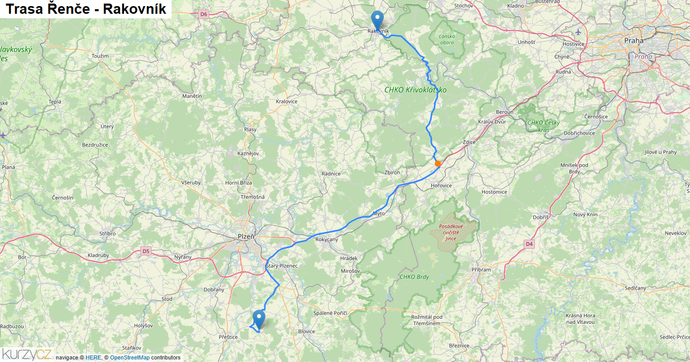 Řenče-Rakovník, mapa trasy