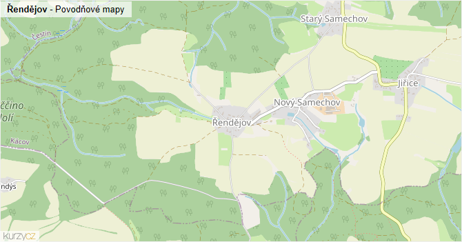 Řendějov - záplavové mapy stoleté vody