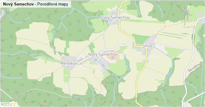 Nový Samechov - záplavové mapy stoleté vody