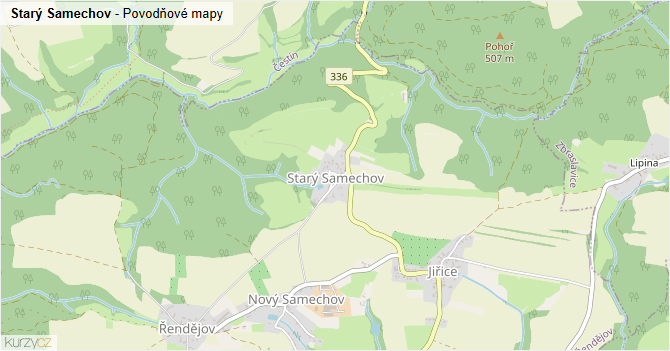 Starý Samechov - záplavové mapy stoleté vody
