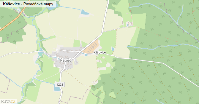 Kášovice - záplavové mapy stoleté vody