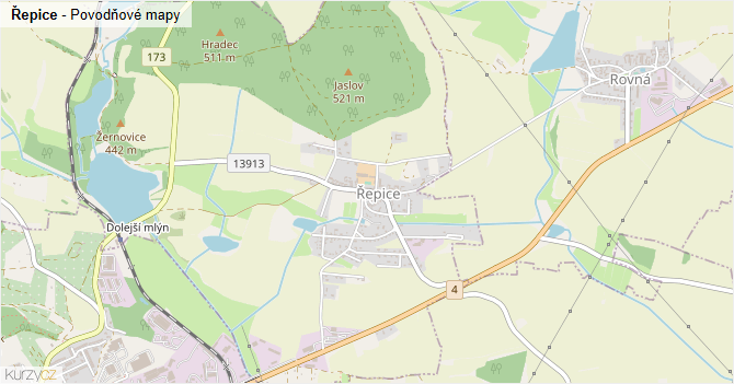 Řepice - záplavové mapy stoleté vody