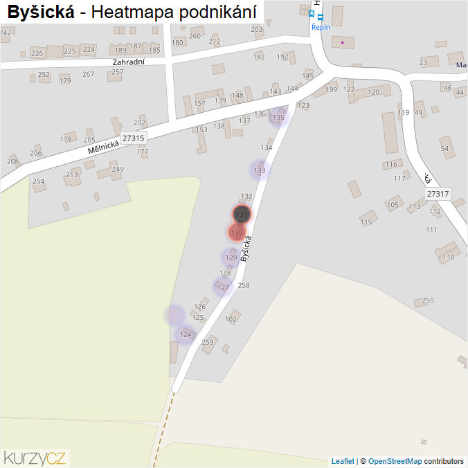 Mapa Byšická - Firmy v ulici.
