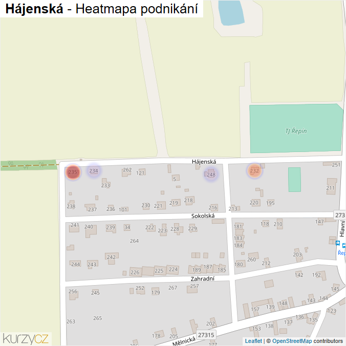 Mapa Hájenská - Firmy v ulici.