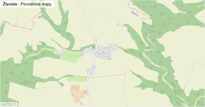 Živonín - záplavové mapy stoleté vody