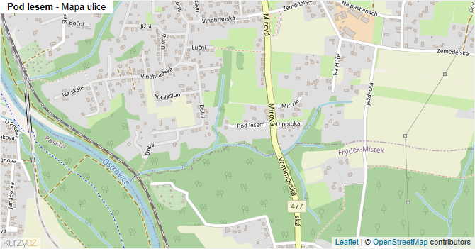 Pod lesem - mapa ulice