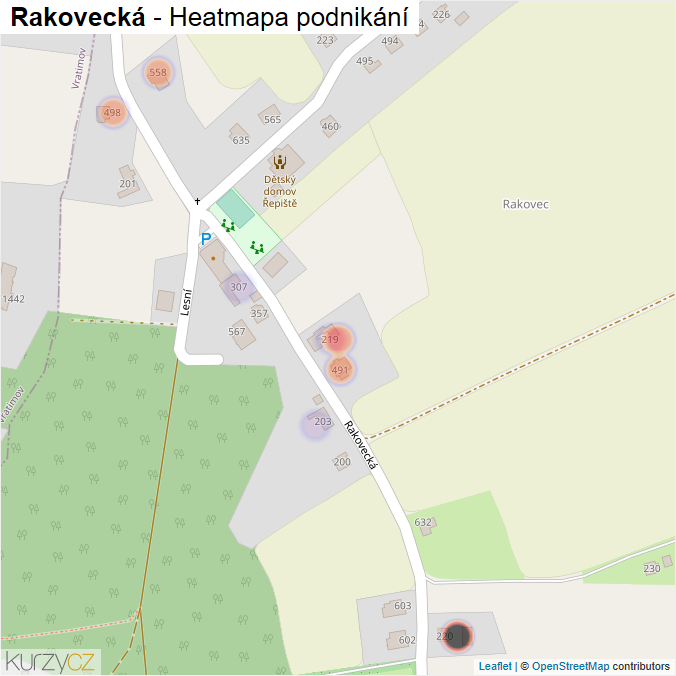 Mapa Rakovecká - Firmy v ulici.