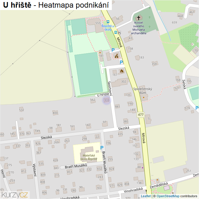 Mapa U hřiště - Firmy v ulici.