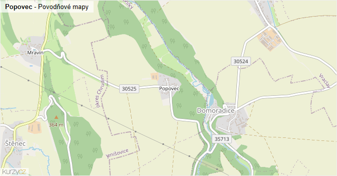 Popovec - záplavové mapy stoleté vody