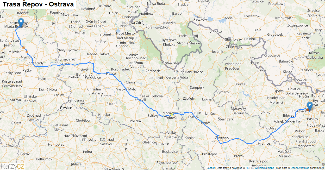 Řepov-Ostrava, mapa trasy