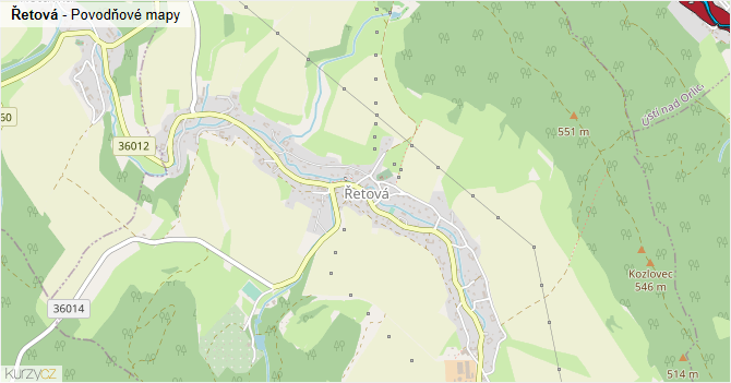 Řetová - záplavové mapy stoleté vody