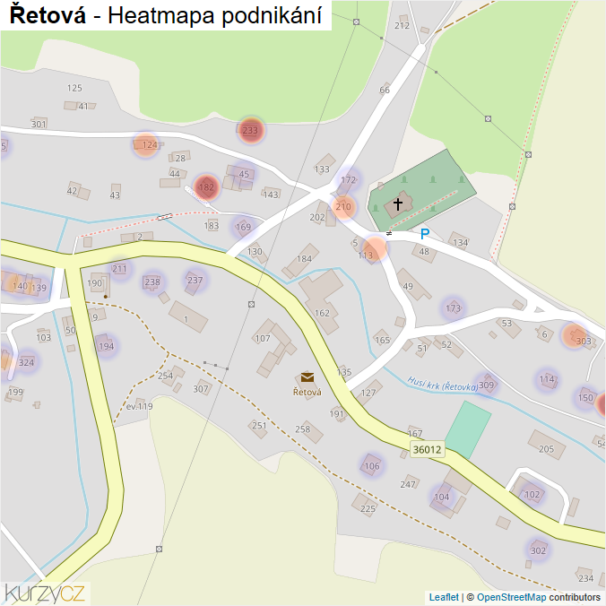 Mapa Řetová - Firmy v části obce.