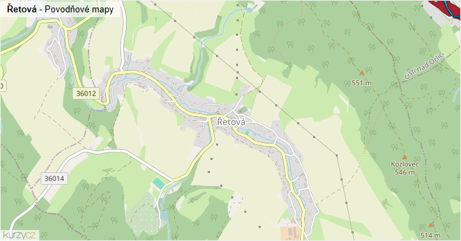 Řetová - záplavové mapy stoleté vody