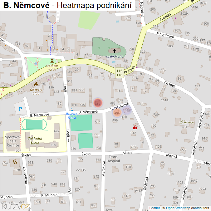 Mapa B. Němcové - Firmy v ulici.