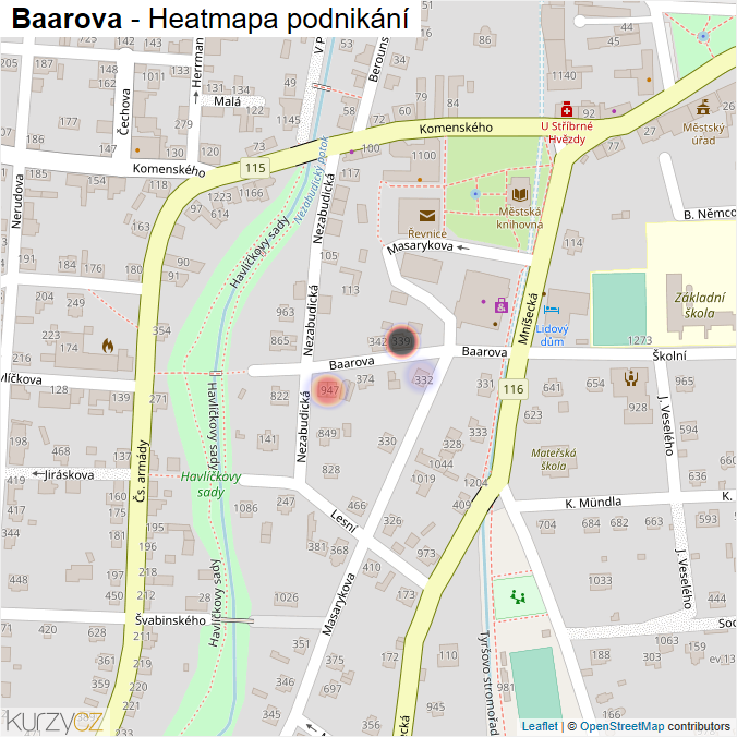 Mapa Baarova - Firmy v ulici.