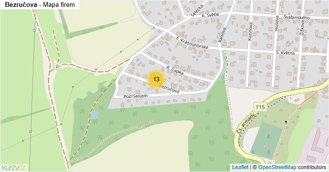 Bezručova - mapa firem