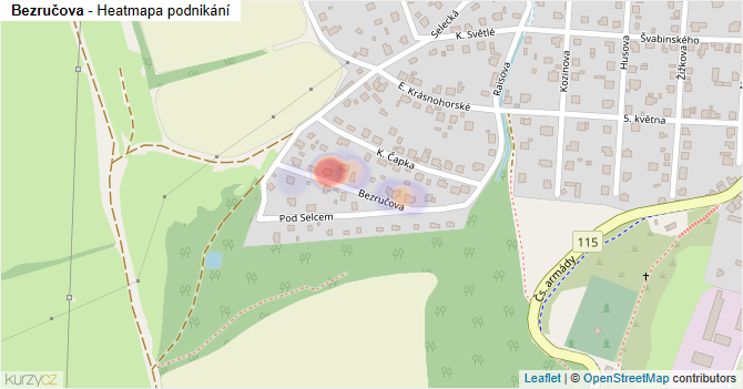 Bezručova - mapa podnikání