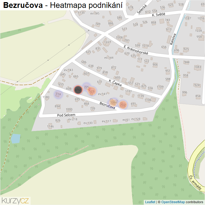 Mapa Bezručova - Firmy v ulici.
